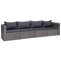 vidaXL 4-tlg. Garten-Sofagarnitur mit Kissen Grau Poly Rattan