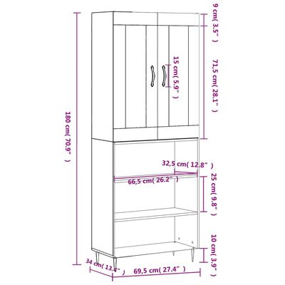 vidaXL Highboard Weiß 69,5x34x180 cm Holzwerkstoff