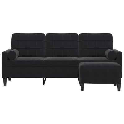 vidaXL 3-Sitzer-Sofa mit Hocker Schwarz 180 cm Samt