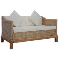 vidaXL 2-Sitzer-Sofa mit Kissen Natürliches Rattan