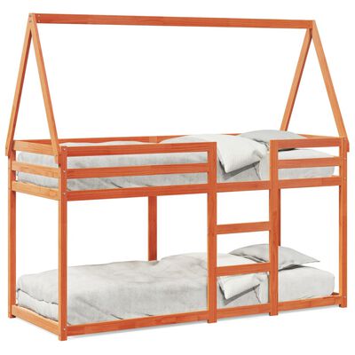 vidaXL Etagenbett mit Dach Wachsbraun 90x200 cm Massivholz Kiefer