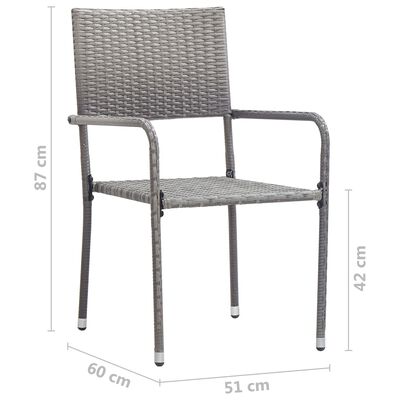 vidaXL Garten-Essstühle 6 Stk. Stapelbar Grau Polyrattan