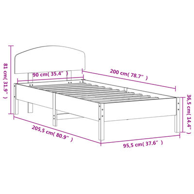 vidaXL Massivholzbett ohne Matratze Weiß 90x200 cm Kiefernholz