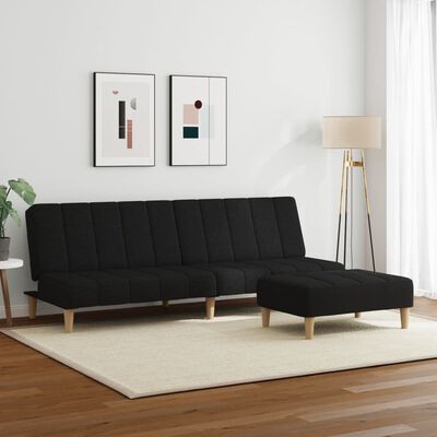 vidaXL Schlafsofa 2-Sitzer mit Fußhocker Schwarz Stoff