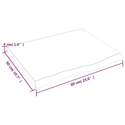 vidaXL Waschtischplatte 60x50x(2-4) cm Massivholz Unbehandelt