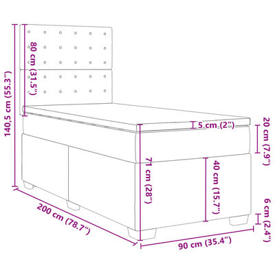 vidaXL Boxspringbett mit Matratze Grau 90x200 cm Kunstleder