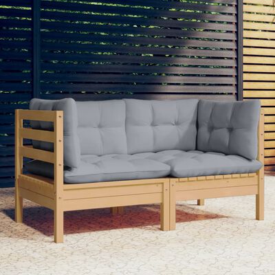 vidaXL 2-Sitzer-Gartensofa mit Grauen Kissen Massivholz Kiefer