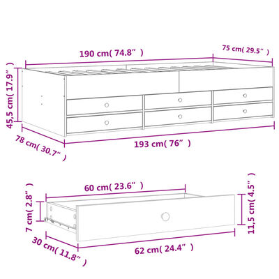 vidaXL Tagesbett mit Schubladen ohne Matratze 75x190 cm