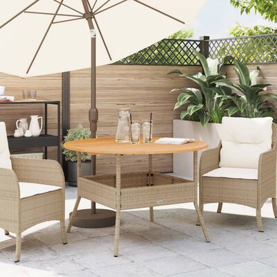 vidaXL Gartentisch mit Holzplatte Beige Ø110x71 cm Poly Rattan