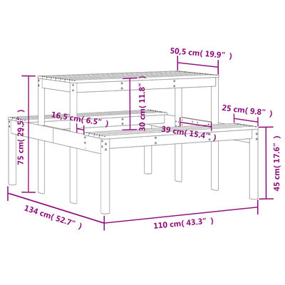 vidaXL Picknicktisch 110x134x75 cm Massivholz Douglasie