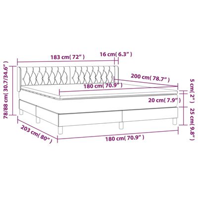 vidaXL Boxspringbett mit Matratze Hellgrau 180x200 cm Samt