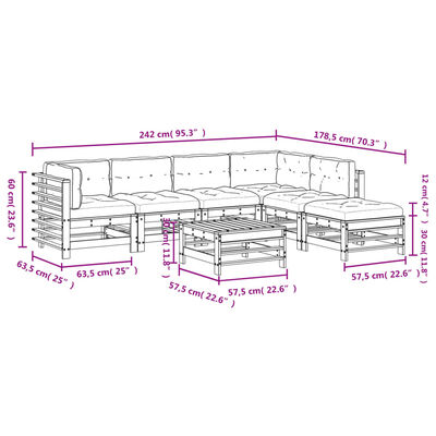 vidaXL 7-tlg. Garten-Lounge-Set mit Kissen Massivholz