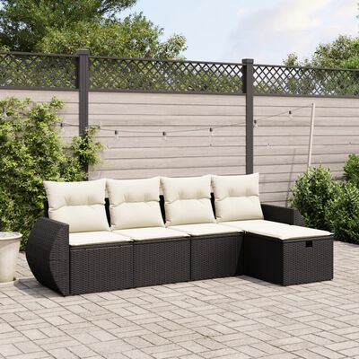 vidaXL 5-tlg. Garten-Sofagarnitur mit Kissen Schwarz Poly Rattan