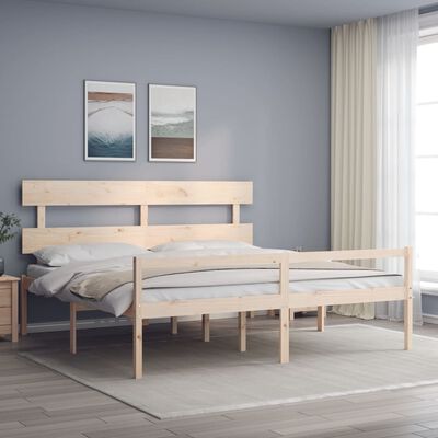 vidaXL Seniorenbett mit Kopfteil Super Kingsize Massivholz