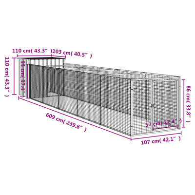 vidaXL Hundehütte mit Auslauf Anthrazit 110x609x110cm Verzinkter Stahl