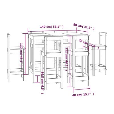 vidaXL 7-tlg. Bar-Set Schwarz Massivholz Kiefer