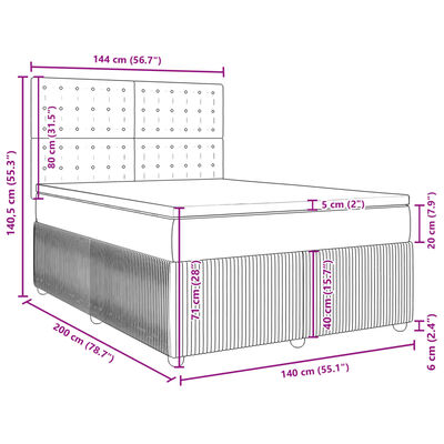 vidaXL Boxspringbett mit Matratze Hellgrau 140x200 cm Stoff