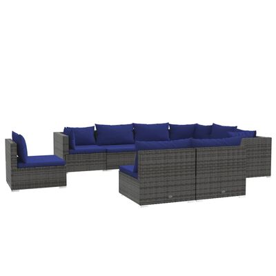 vidaXL 9-tlg. Garten-Lounge-Set mit Kissen Poly Rattan Grau