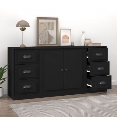 vidaXL Sideboards 3 Stk. Schwarz Holzwerkstoff