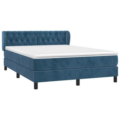 vidaXL Boxspringbett mit Matratze Dunkelblau 140x190 cm Samt