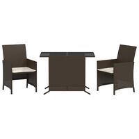 vidaXL 3-tlg. Bistro-Set mit Kissen Braun Poly Rattan