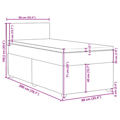 vidaXL Boxspringbett mit Matratze Hellgrau 90x200 cm Stoff