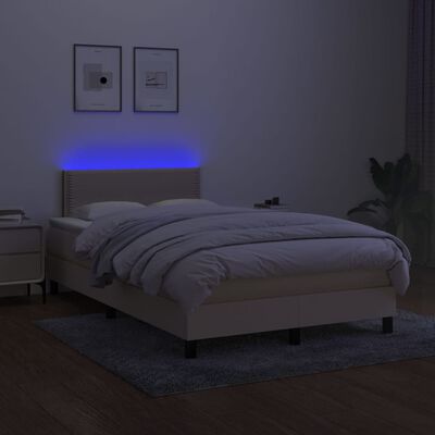 vidaXL Boxspringbett mit Matratze & LED Creme 120x190 cm Stoff