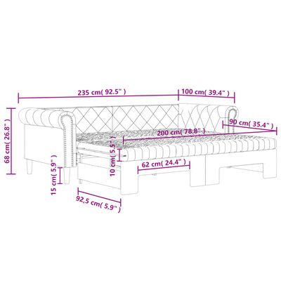 vidaXL Tagesbett Ausziehbar mit Matratzen Schwarz 90x200 cm Kunstleder