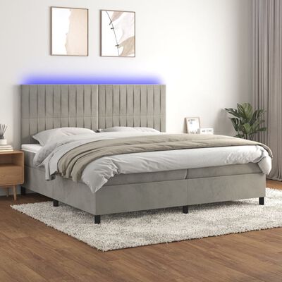 vidaXL Boxspringbett mit Matratze & LED Hellgrau 200x200 cm Samt