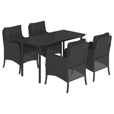 vidaXL 5-tlg. Garten-Essgruppe mit Kissen Schwarz Poly Rattan