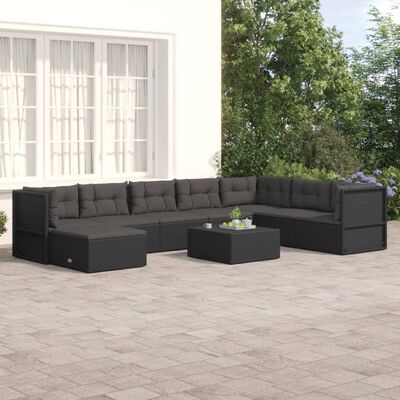 vidaXL 8-tlg. Garten-Lounge-Set mit Kissen Schwarz Poly Rattan