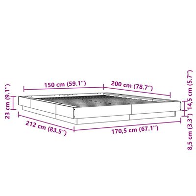 vidaXL Bettgestell Räuchereiche 150x200 cm Holzwerkstoff