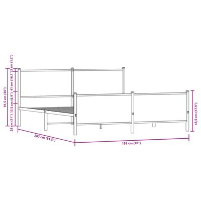 vidaXL Metallbett ohne Matratze Braun Eichen-Optik 193x203 cm