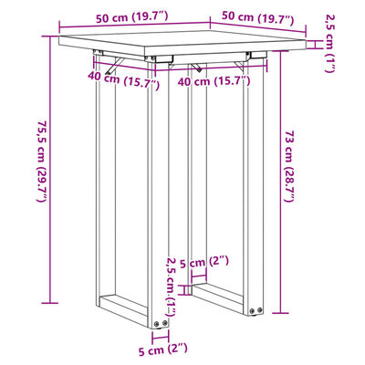 vidaXL Esstisch O-Gestell 50x50x75,5 cm Massivholz Kiefer & Gusseisen