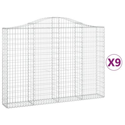 vidaXL Gabionen mit Hochbogen 9 Stk. 200x30x140/160cm Verzinktes Eisen