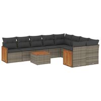 vidaXL 10-tlg. Garten-Sofagarnitur mit Kissen Grau Poly Rattan