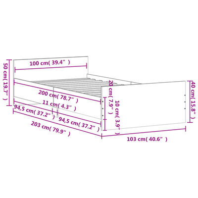 vidaXL Bettgestell ohne Matratze Räuchereiche 100x200 cm Holzwerkstoff