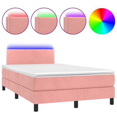 vidaXL Boxspringbett mit Matratze & LED Rosa 120x200 cm Samt