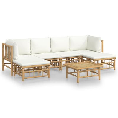 vidaXL 7-tlg. Garten-Lounge-Set mit Cremeweißen Kissen Bambus