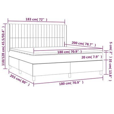 vidaXL Boxspringbett mit Matratze Hellgrau 180x200 cm Samt