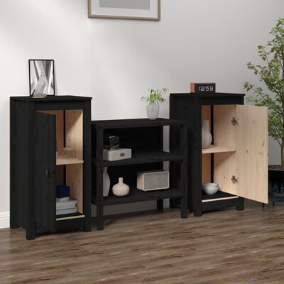 vidaXL Sideboards 2 Stk. Schwarz 39x35x80 cm Massivholz Kiefer