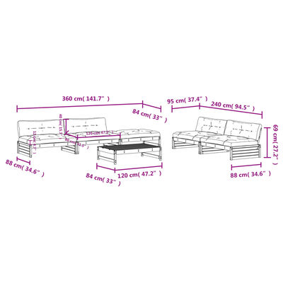 vidaXL 6-tlg. Garten-Lounge-Set mit Kissen Imprägniertes Kiefernholz