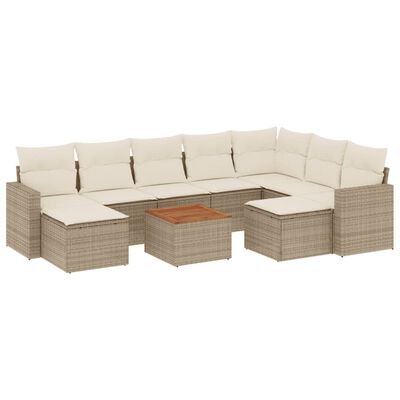 vidaXL 10-tlg. Garten-Sofagarnitur mit Kissen Beige Poly Rattan