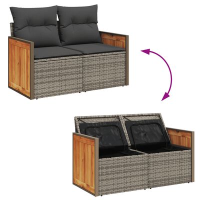 vidaXL 6-tlg. Garten-Sofagarnitur mit Kissen Grau Poly Rattan