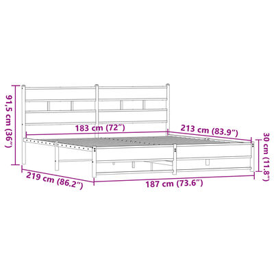 vidaXL Metallbett ohne Matratze Braun Eichen-Optik 183x213 cm