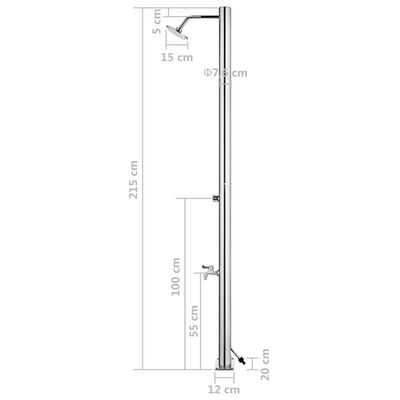 vidaXL Gartendusche mit Grauer Bodenplatte 220 cm Edelstahl