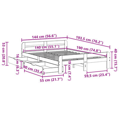 vidaXL Massivholzbett ohne Matratze 140x190 cm Kiefernholz