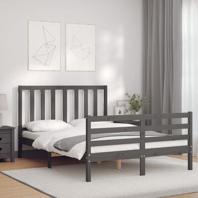 vidaXL Massivholzbett mit Kopfteil Grau 140x190 cm