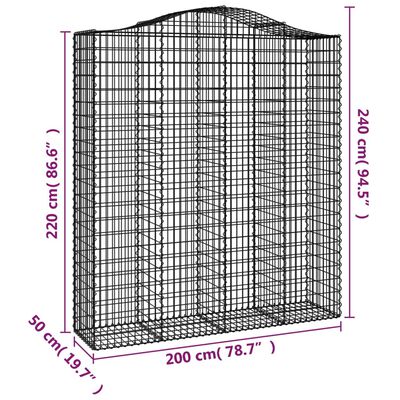 vidaXL Gabionen mit Hochbogen 12Stk. 200x50x220/240cm Verzinktes Eisen