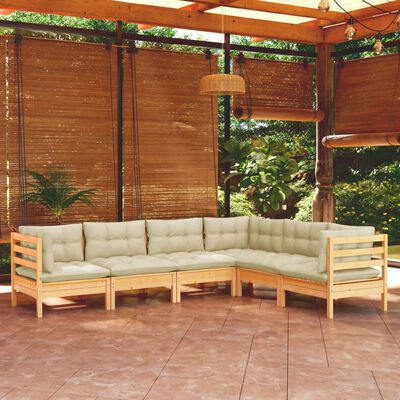 vidaXL 6-tlg. Garten-Lounge-Set mit Creme Kissen Massivholz Kiefer